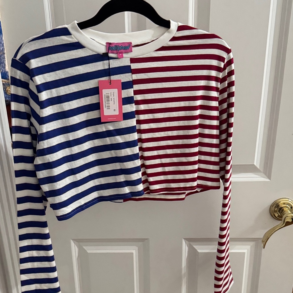 Edikted Long Sleeve Striped Tee - Blue and Red